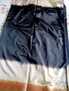 Elegant Black &amp; White Saree with Orange Border