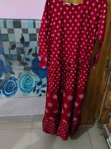 Red Kurta with Snowflake Print