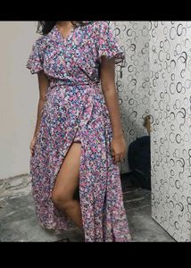 Chic Floral Print Wrap Midi Dress