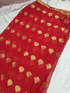 Red Saree with Gold Motifs