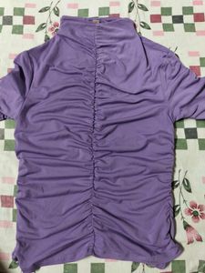 H&amp;M Purple Gathered Turtle Neck Top