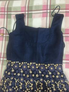 Elegant Navy Blue Floral Anarkali Gown