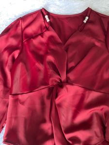 Elegant Red Satin top and skirt set