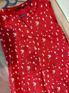 Red Floral Sleeveless Kurti