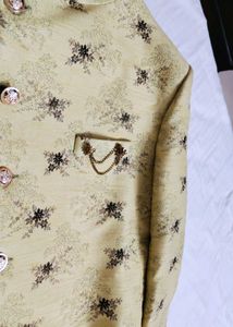 Men Wedding Pista Green Embroidery IndoWestern Set