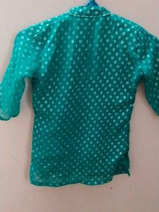 Beautiful Teal Kurta with White Embellishments