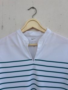 authentic Nike White Striped Polo T-Shirt