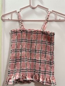 Pink Plaid Smocked Crop Top