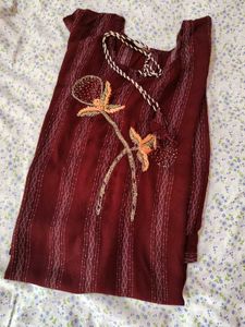 Maroon Kurta Set with Orange Dupatta