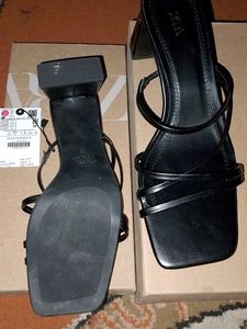 Black Strappy Block Heels Sandals
