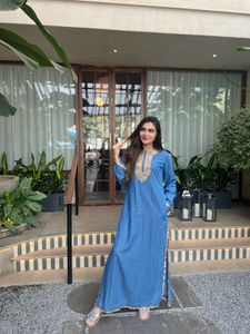 Denim Embroidered Maxi dress