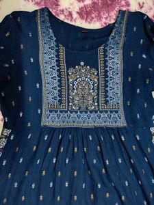 Navy Blue Nayra Cut Embroidered Kurti