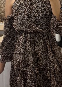 Leopard Print Cold Shoulder Ruffle Dress