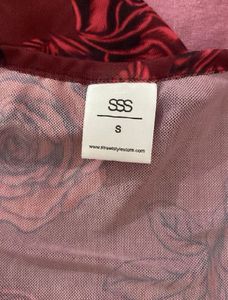 Burgundy Rose Print Mesh Maxi Skirt