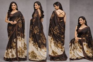 Elegant Brown Floral Saree Beautifully Printed