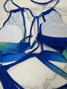 New Blue Ombre Swimsuit with Skirt