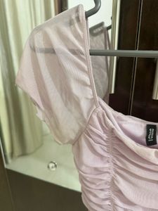 Sheer Sleeve Ruched Crop Top