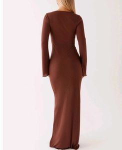 Thick Ribbed Brown Maxi Dress