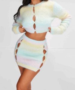 Pastel Fuzzy Crop Top & Mini Skirt Set