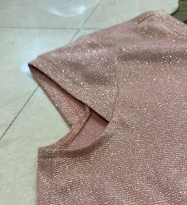 Rose sparkly Twist-Knot Short Sleeve Top