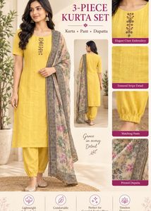Yellow 3-Piece Kurta Set with Dupatta