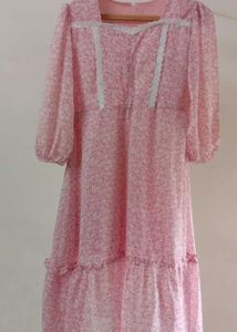 Floral Baby Pink Knee Length Frock 🌸