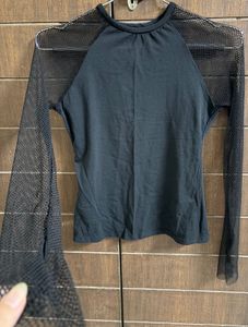 Black Mesh Sleeve Top