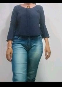 combo of 3 blue crop to and black top, t shirt