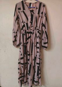 Chic Pink Maxi Dress with Black Print