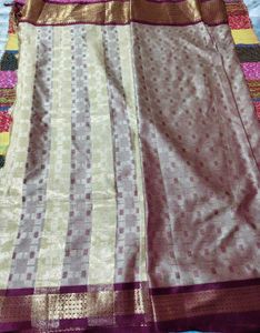 Elegant Cream and Burgundy Saree
