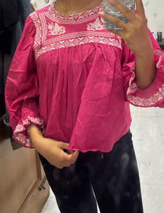 Boho Pink Embroidered Blouse