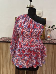 Floral One-Shoulder Ruffle Dress