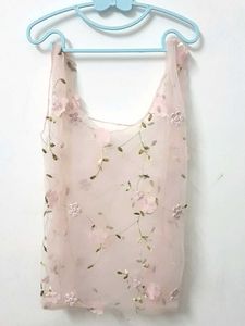 🌸Pink Floral Tulle Hobo Bag