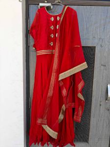 Red Stunning Gown With Duppatta