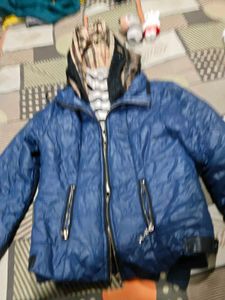 Blue Puffer Jacket with Hood and winter t shirt