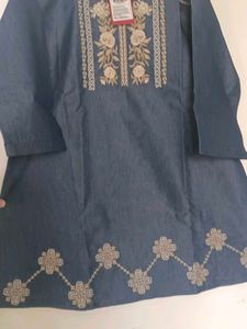 Embroidered Denim Kurta