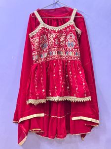 Stunning Red Embellished Kurta Set
