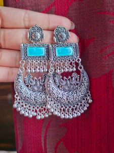 Boho Silver Jhumka Earrings