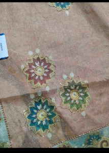 peach saree with fall &amp; Blouse.