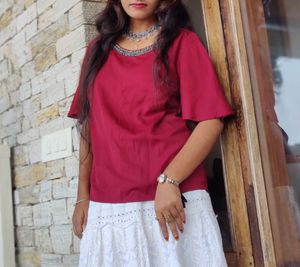 Elegant Maroon Top with Embellished Neckline