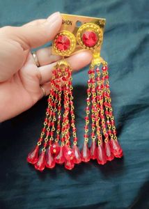 Red Beaded Tassel Earrings