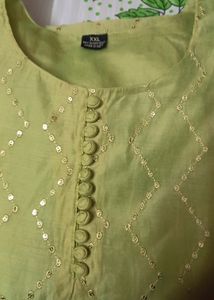 Soft Cotton Chanderi Silk Kurti 💚💚pista Colour