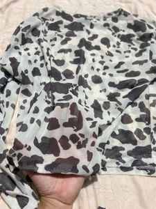 Cow Print Mesh Top