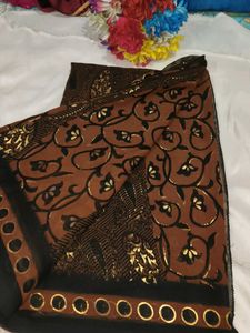 Elegant Brown Floral Print Saree with blouse