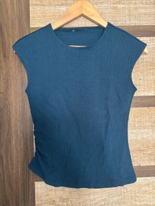 Chic Teal Ribbed Cap Sleeve Top