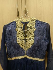 Elegant Navy Blue Kurta Set with silver Embroidery
