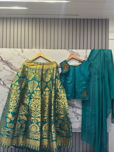 Teal & Gold Brocade Lehenga Choli Set