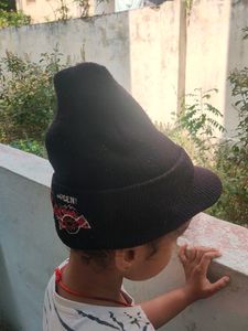 Navy Blue Woolen Cap For Kids