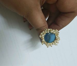 Elegant Pearl and Blue Stone Ring