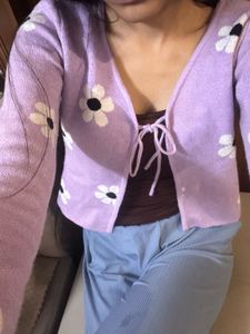 Cute Purple Floral Cardigan